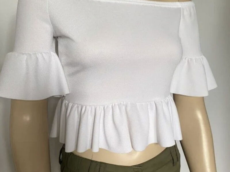 Crop Top biały Hiszpanka Boohoo rozmiar S