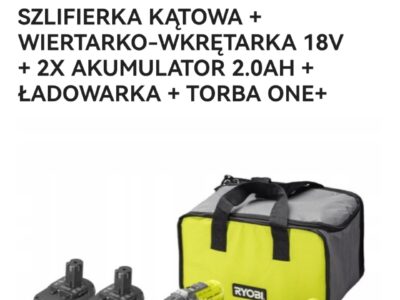 Sprzedam zestaw ryobi Szlifierka kątowa akumulatorowa ryobi plus wiertarko wkrętarka akumulatorowa