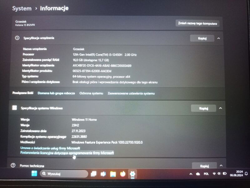 Laptop gamingowy MSI Katana 15 i5 rtx 4060