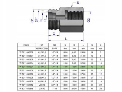 Tulejka różnicowa hydrauliczna AB M18x1.5 12L GZ x 1/4" BSP Waryński ( sprz