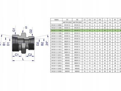 Złączka hydrauliczna redukcyjna metryczna BB M16x1.5 10L / M14x1.5 08L (XG)