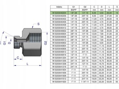 Tulejka różnicowa hydrauliczna calowa AB 1/8"GZ x 1/4"GW BSP Waryński ( spr