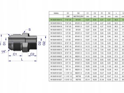 Przyłączka hydrauliczna BB 7/16"UNF (JIC) (JIC) x M10x1 (XGE) Waryński ( sp