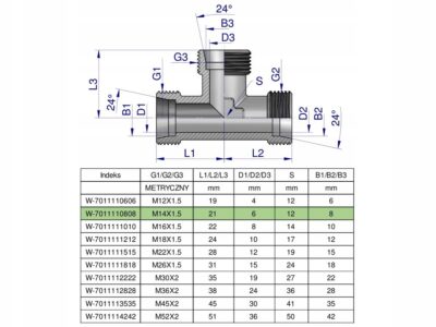 Trójnik hydrauliczny metryczny BBB M14x1.5 08L (XT) Waryński ( sprzedawane