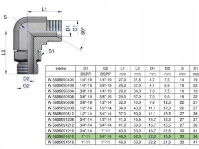 Kolanko hydrauliczne nastawne calowe BB 1" x 3/4" BSP z regulacją Waryński