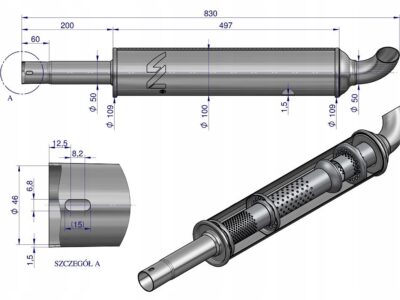 Tłumik okrągły krótki 830mm 4.1kg C-330 INOX WARYŃSKI