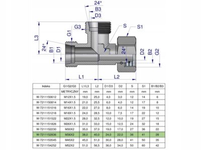 Trójnik hydrauliczny niesymetryczny metryczny BBA M36x2 28L (XEVL) Waryński