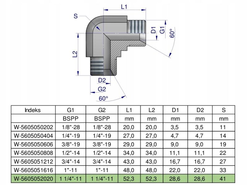 Kolanko hydrauliczne calowe BB 1 1/4" BSP (XW) Waryński