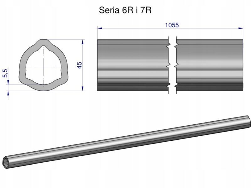 Rura wewnętrzna Seria 6R i 7R do wału 1210 przegubowo-teleskopowego 45x5.5m