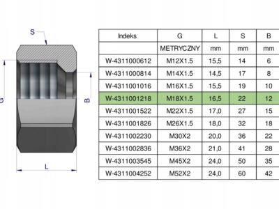 Nakrętka hydrauliczna metryczna (M12L) M18x1.5 12L Waryński ( sprzedawane p