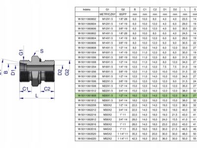 Przyłączka hydrauliczna BB (XGE) M26x1.5 18L x 1/2" BSP ED Waryński ( sprze