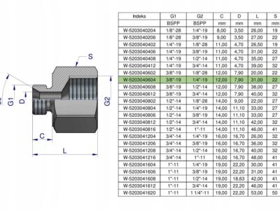 Tulejka różnicowa hydrauliczna calowa AB 3/8"GZ x 1/4"GW BSP Waryński ( spr