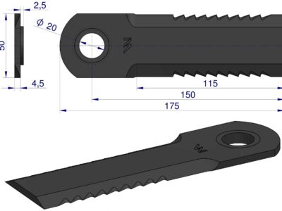 Nóż obrotowy sieczkarnia 175x50x4.5mm otwór 20 z tuleją zastosowanie 199476