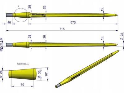 Ząb ładowacza uniwersalny prosty L- 710 mm Tur WARYŃSKI